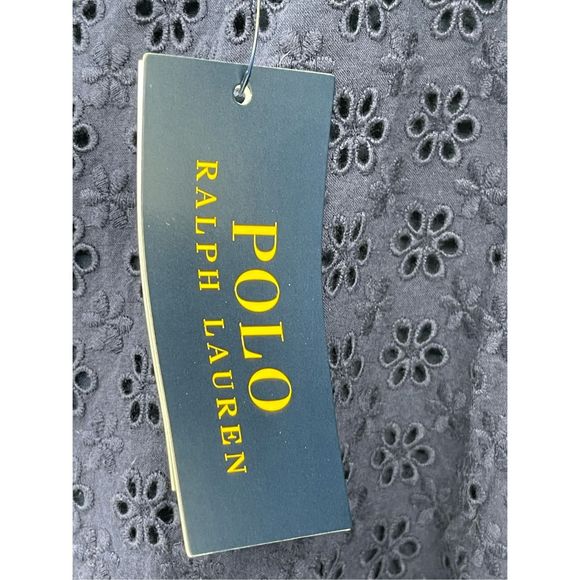 Ralph Lauren Dress Kids Girls Size 16 Navy Blue Eyelet Flutter Sleeve‎ New - Picture 5 of 11